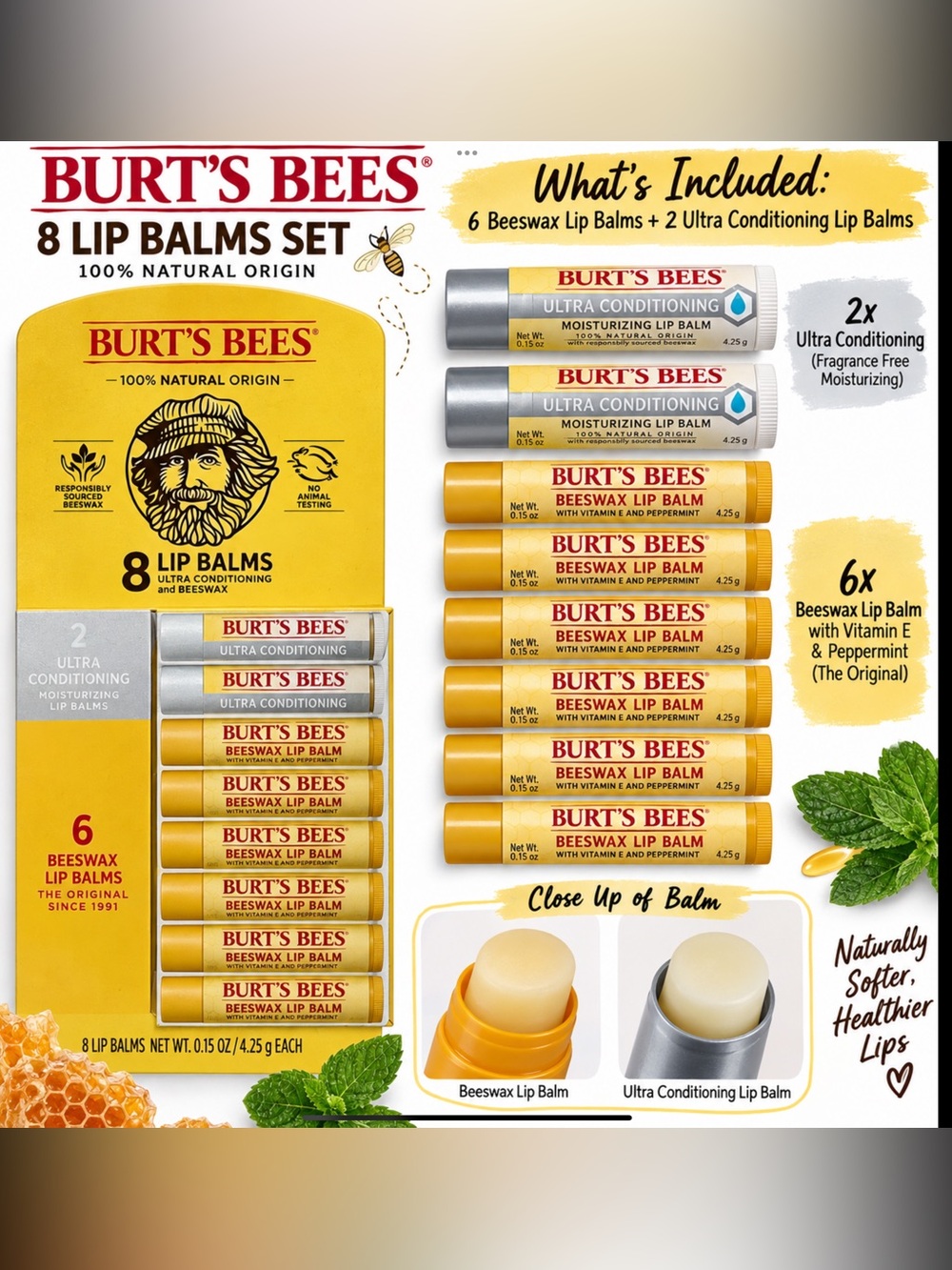 Burt's Bees Beeswax & Ultra Conditioning Lip Balm 8 Pack